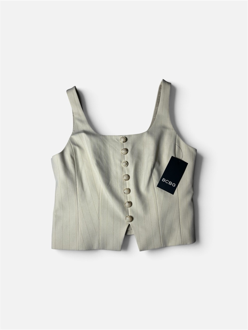 BCBG Cream Pinstripe Button-Front Crop Top